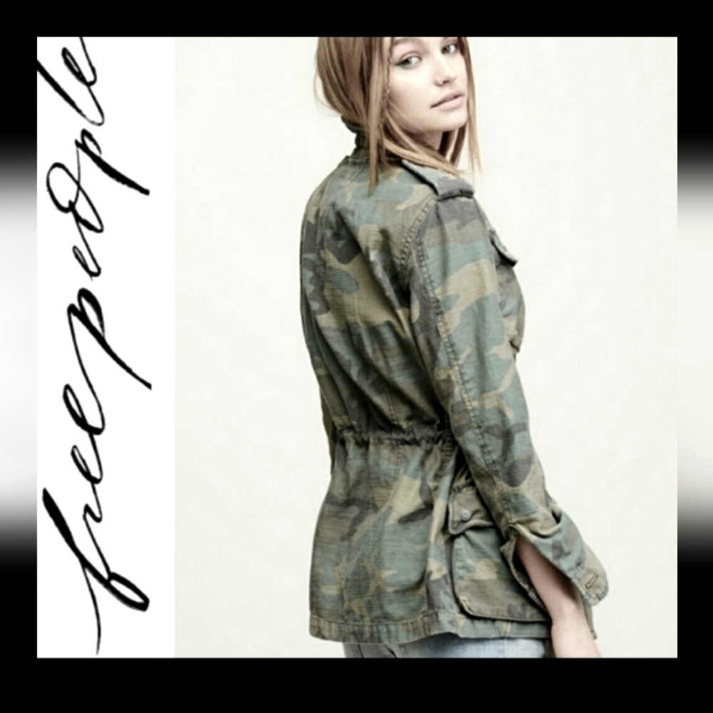 Free People Not Your Brothers Faded Green Camo Print Jacket Sz XS